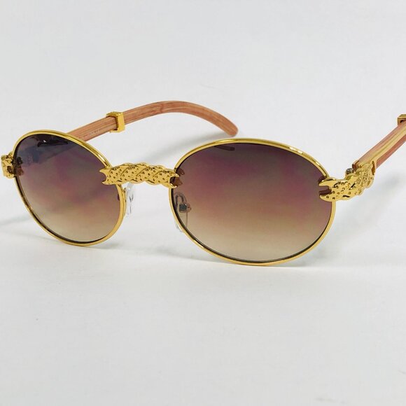 Men Sunglasses Brown Lens Oval Gold Frame Street Wear Light Weight Lentes New - Picture 3 of 3